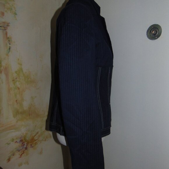 Vintage Y2K Windsor Fashions Blazer Denim & Pin Stripe Jacket Blue Fitted 13 - Picture 3 of 10